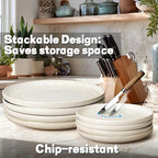 Artena Plates And Bowls Sets, 16 Pieces Dinnerware Sets, Dish Set For 4, Ceramic Kitchen Bowl And Plate Set, Embossed White Dishware Sets, Dishwasher & Microwave Safe (Wheat Leaf)