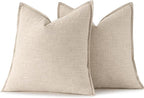 MIULEE Decorative Linen Pillow Covers 18x18 Inch Natural Beige Boho Farmhouse Neutral Christmas Couch Throw Pillows for Bed Pack of 2 Accent Modern Pillowcase Sofa Livingroom Home Decor