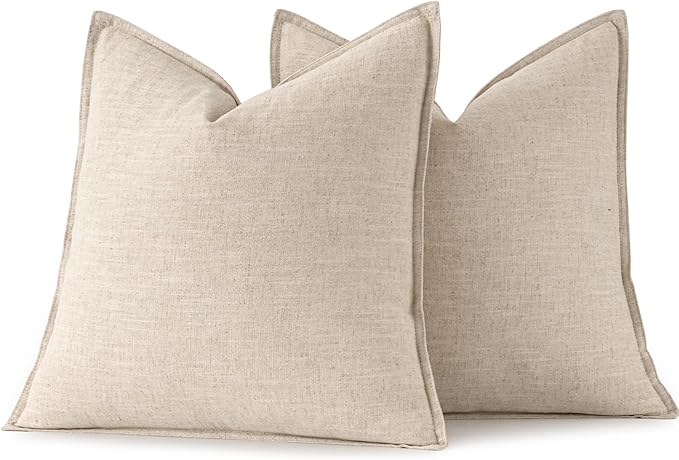 MIULEE Decorative Linen Euro Sham Pillow Covers 24x24 Natural Beige Boho Farmhouse Neutral Christmas Couch Throw Pillows for Bed Pack of 2 Accent Modern Pillowcase Sofa Livingroom Home Decor