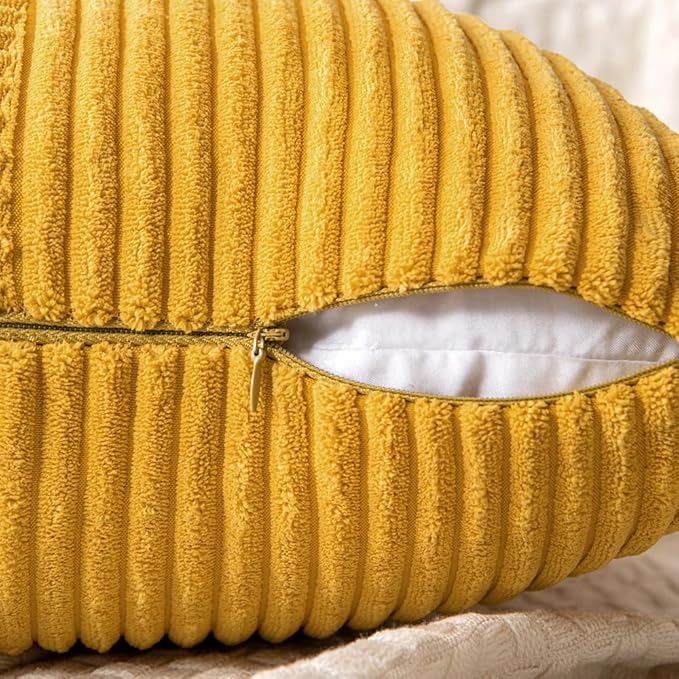 MIULEE Mustard Yellow Corduroy Pillow Covers Pack of 2 Boho Decorative Spliced Throw Pillow Covers Soft Solid Couch Pillowcases Cross Patchwork Textured Covers for Living Room Bed Sofa 20x20 inch