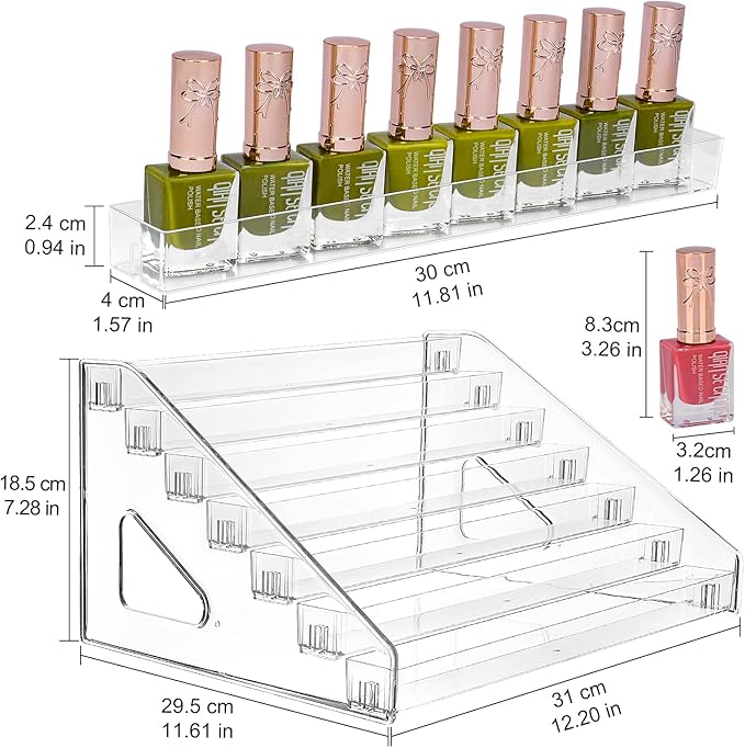 JessLab Nail Polish Organizer Sunglass Organizer, 84 Bottles of 7 Layers Acrylic Display Rack Eyeglasses Storage Essential Oil Holder Cosmetic Display Case Sunglasses Eyewear Shelf Tray
