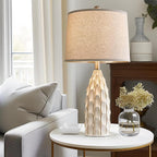Ceramic Table Lamps Set of 2, 23.75" Modern Farmhouse Bedside Lamp - Cream Nightstand Lamps for Bedroom, Boho Living Room End Tables, Small Office Desk Lamp Decor