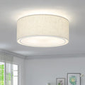 Luupyia 12.59 Inches Fabric Drum Ceiling Light Fixture, 3-Lights White Simple Semi Flush Mount Ceiling Lights with Double Fabric Shade, Drum Overhead Lighting for Bedroom Hallway E26, 60W
