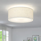 Luupyia 12.59 Inches Fabric Drum Ceiling Light Fixture, 3-Lights White Simple Semi Flush Mount Ceiling Lights with Double Fabric Shade, Drum Overhead Lighting for Bedroom Hallway E26, 60W