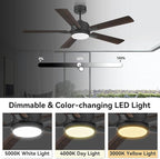 cumilo 52” Smart Ceiling Fanswith Lights Remote Control,Quiet DC Motor,Outdoor Indoor Modern Farmhouse Ceiling Fan work with Alexa App,Dimmable LED Light,Black/Brown for Bedroom Living Room Patio
