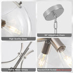 15.7" Industrial Glass Chandelier, 3-Light Large Farmhouse Chandelier, Brushed Nickel Hanging Pendant Light Fixture with Glass Shade for Dining Room Kitchen Sink Hallway Entryway