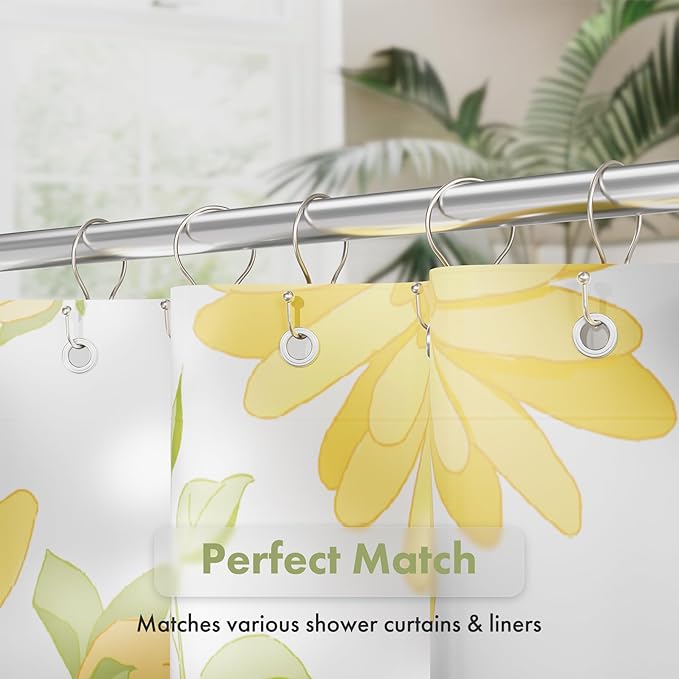 AmazerBath Shower Curtain Hooks Brushed Nickel Shower Curtain Rings, Simple Double Hook Shower Curtain Hooks Rust Proof, Smooth Glide Metal Shower Hooks for Shower Curtain, 12Pcs Shower Rod Hooks