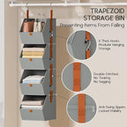 Hanging Closet Organizer 4 Tier - Clothes Hanging Shelves, Space-Saving Closet System, Fabric Storage Bins Bedroom Organization, Collapsible Baskets for Home, Dorm, Rv, Grey, 2 Pack