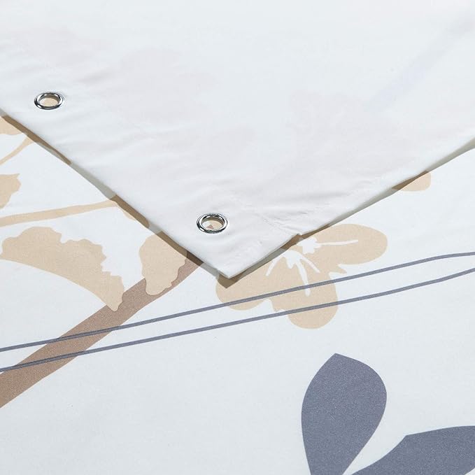 Extra Long Fabric Shower Curtain, Beige Brown Grey Floral Plant Shower Curtains for Bathroom, 72" W x 84" H