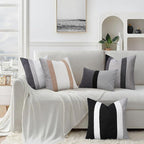 Adabana Modern Pillow Covers 18x18 Set of 2 Farmhouse Decor Patchwork Linen Cushion Covers for Living Room Couch Bed Grey and White