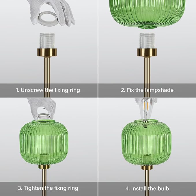 Green Glass Table Lamp with 3 Way Dimmable and Touch Control, Mid Century Modern Vintage Bedside Table Lamp for Bedroom Living Room End Table
