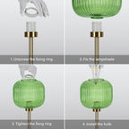 Green Glass Table Lamp with 3 Way Dimmable and Touch Control, Mid Century Modern Vintage Bedside Table Lamp for Bedroom Living Room End Table