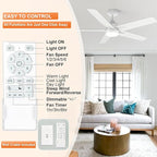 YUHAO 48 Inch White Ceiling Fan with Light and Remote Control.Noiseless,Dimmable, 3CCT,6 Speeds Reversible, Modern DC Ceiling Fans for Indoor Use
