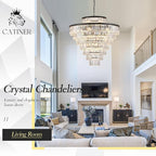 43.3" Large Crystal Chandeliers 28 Lights Black Modern Chandelier for Foyer Staircase High Ceiling 8 Tiers Round K9 Ceiling Pendant Lighting Fixture Luxury for Lobby Living Room