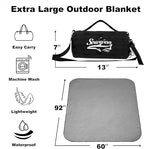 Waterproof Outdoor Blanket 92”X 60” Packable, Stadium Blankets for Camping with Quilted Fleece Lining, Large Windproof Emergency Throw Mat for Garss Picnic Hiking Road Trip, Machine Washable, Black
