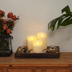Homemory Flickering Flameless Candles, Realistic LED Candles with Remote and Timer, Textured Wax with Water Ripple, Battery Operated Wax Candles, Set of 3, Ivory