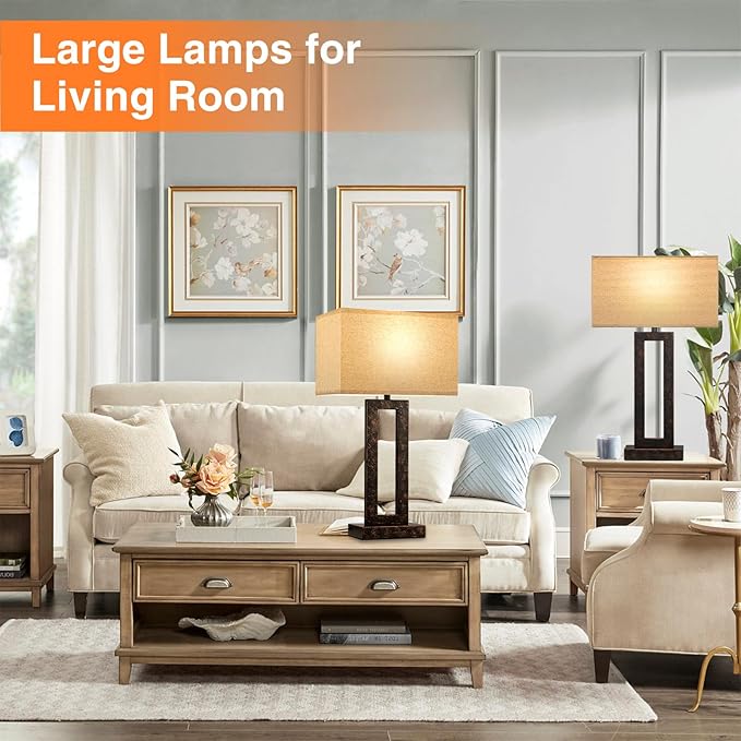22" Tall Living Room Lamps for Night Stands - Touch Bedside Lamp with USB C+A, 3 Way Dimmable Bedroom Lamps for End Tables Set of 2, Modern Night Stand Lamp for Bed Side(Beige&Brown)