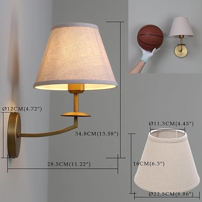 Phansthy Hardwired Wall Sconce Light Set of 2, Linen Fabric Shade Indoor Wall Lamps, Wall Decor Lightings Set of Two for Living Room, Bedroom, Hallway, Vanity Mirror (Antique Gold 2 Pack)