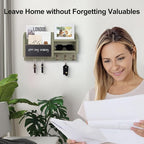 Mail and Key Holder – Wall Mount Key Hanger with Shelf and 7 Metal Hooks – Decorative Natural Paulownia Wood Entryway Organizer with Mounting Hardware (16.5”W x 8.7”H x 3.5”D) (Sage-Green)