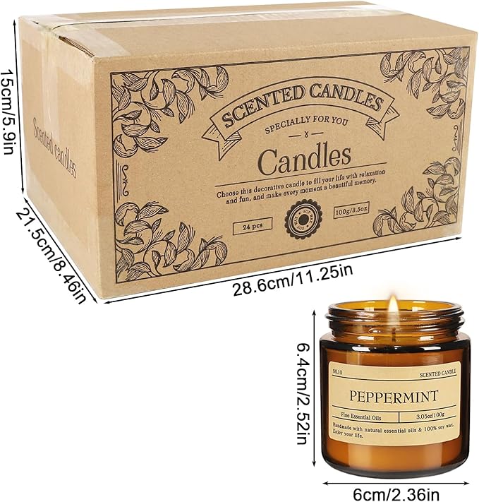 24-Pack Scented Candle Gift Box - 12 scents to Choose from (Rose/Lavender/Lemon/Vanilla), Natural Soy Wax - Birthday, Halloween and Christmas
