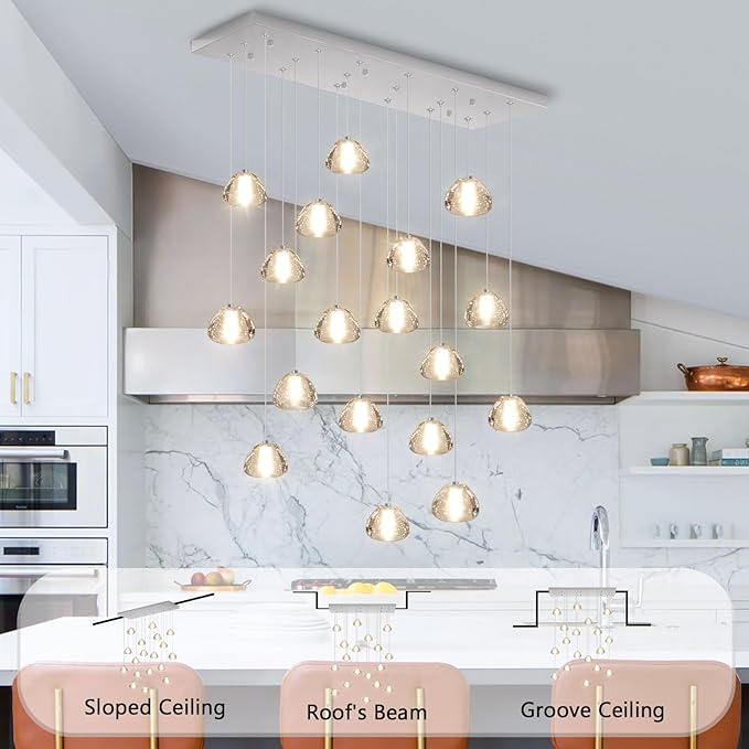 Rectangular Crystal Chandeliers for Living Room Dining Room Light LED Pendant Lights Fixtures Lighting Chandelier for Foyer Entrance Silver