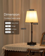 EppieBasic Cordless Table Lamp Rechargeable: Fast Charging & Long Lasting - 2700K Warm Light Vintage Brass Lamps - Dinning Living Room Bedroom - Black