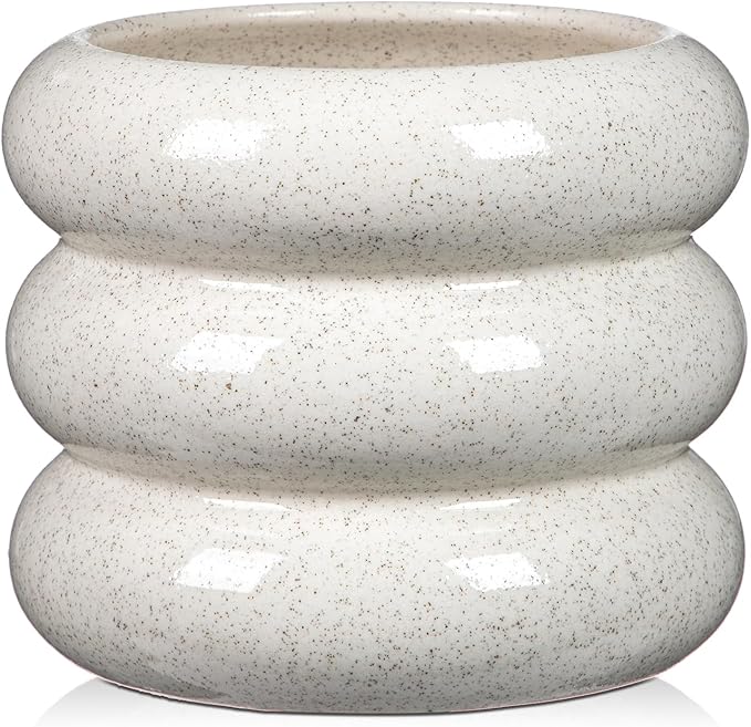 Ceramic Planter Pot, 6 Inch Bubble Planter with Drainage Hole, Large Flower Planter Pots for Indoor Plants Outdoor, Home Office Modern Décor(Creamy White)