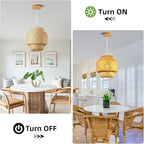11.8inch Bamboo Pendant Light, Boho Chandelier Hand-Woven Wicker Rattan Hanging Ceiling Lighting, Rustic Farmhouse Pendant Lamp for Kitchen Island, Dining Room, Bedroom, Living Room, Foyer