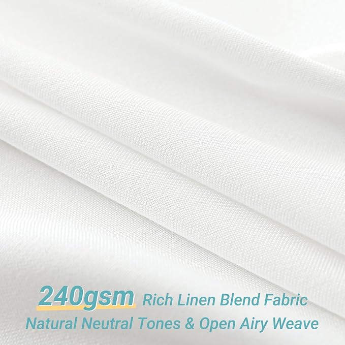 Linen Shower Curtain with 10 Hooks Modern Heavy Duty Washable Fabric Curtain Set Waterproof Thick Cloth Shower Curtains for Bathroom Bathtub Washable, W60*L70, White