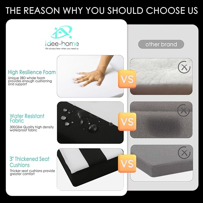 idee-home Outdoor Chair Cushions Set of 4, Thick 17" x 17" x 3" Outdoor Seat Cushions Patio Furniture Waterproof with Ties, Dining Pads