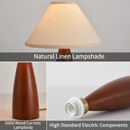 2 Pack Bedside Table Lamp for Bedroom,Mid-Century Modern Plug in Fabric Shade & Solid Wood Base Desk Lamp,Plug & Play Warm Brown Nightstand Lamp for Living Room,Office,Switch Power Cord【Bulb Included】
