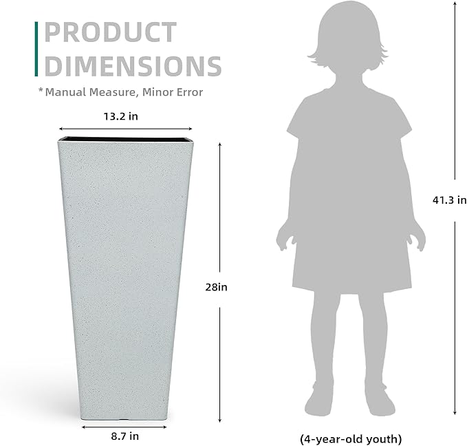 28" Tall Planters for Indoor Outdoor Plants, Set of 2 Large Tapered Flower Pots, Modern Plant Containers for Patio, Garden, Porch, Balcony or Home Decor, White Terrazzo, Durable & UV-Resistant