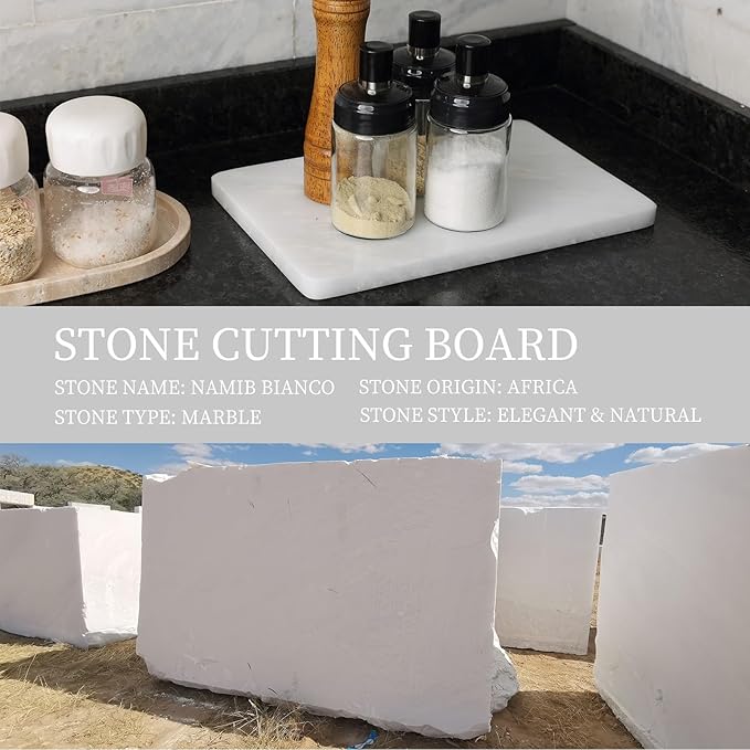 Koville African Natural Marble Cutting Board for Kitchen, 12x8inch Hand Crafted Marble Slab for Cheese, Charcuterie, Pastry Board - Wedding Gift, House Warming Gift