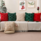 Christmas Pillow Covers 20x20 Set of 2 Green Double Christmas Tree Decorations Pillow Covers Soft Plush Faux Fur Decor for Xmas Winter Holiday Home Bedroom Sofa Cushion Cases PT-016A20