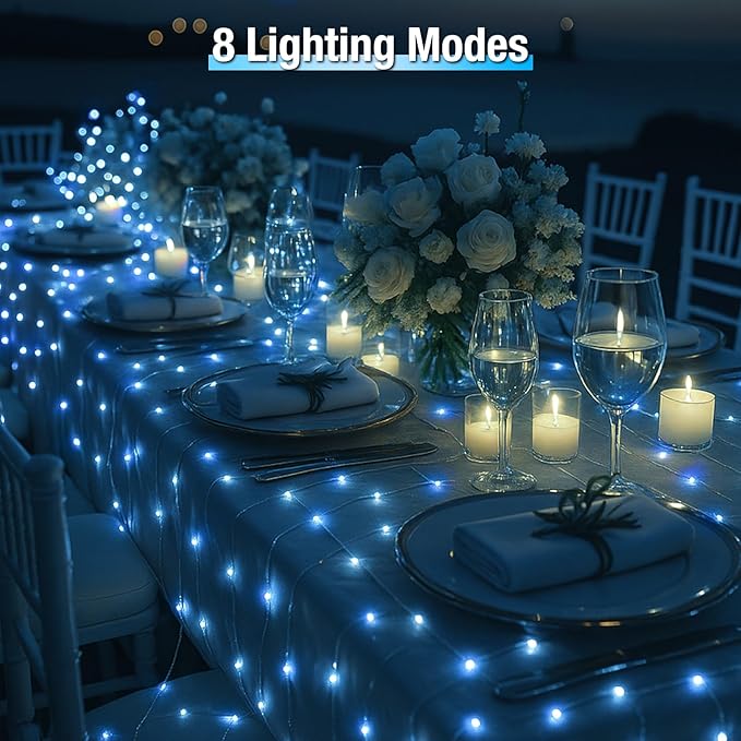 2 Pack Solar String Lights Outdoor - 160LED 66FT Solar Fairy Lights Waterproof 8 Modes, Copper Wire Solar Powered Twinkle Lights for Outside Tree Garden Christmas Wedding Party Decor (Blue White)