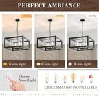 4-Light Black Chandelier, 19" Farmhouse Chandeliers Light Fixture with Glass Shade Lighting Fixtures Modern Ceiling Pendant Lamp for Dining Room Kitchen Island Entrance Bedroom Living Room