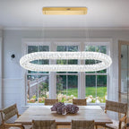 Oval Crystal Chandelier, 40'' Gold Crystal Ring Pendant Light for Kitchen Island Modern Linear Oval Chandeliers for Dining Room Dimmable 3000K-6000K