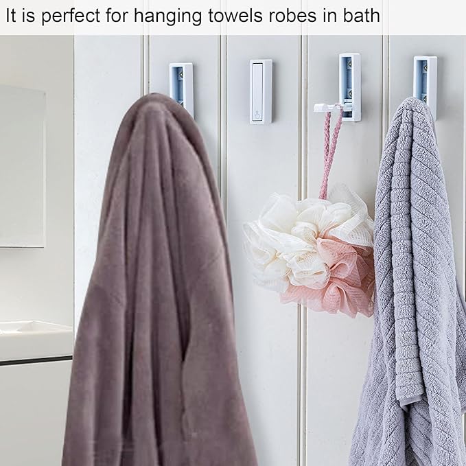 Foldable Coat Hooks 4 Pack,Heavy Duty Wall Hooks for Hanging Coats Towels Backpacks Bags White Towel Hooks for a Functional Home (White, 4)