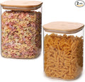 Glass Food Storage Jars 150 oz Set of 2,Glass Storage Containers Clear Glass Food Canister with Bamboo Lid Airtight For Serving Tea, Coffee, Flour, Sugar, Candy, Cookie, Spice and More (Square)