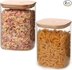 Glass Food Storage Jars 150 oz Set of 2,Glass Storage Containers Clear Glass Food Canister with Bamboo Lid Airtight For Serving Tea, Coffee, Flour, Sugar, Candy, Cookie, Spice and More (Square)