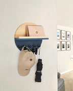 Blue Key Holder for Wall with Shelf - Wood Mail Organizer and Rack with Shelf Hooks Wall Mounted for Entryway Decor Magazines Letter Storage Farmhouse Living Room Bedroom Doorway