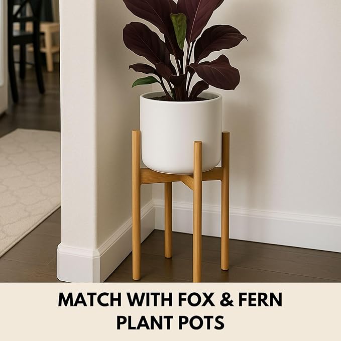 Fox & Fern Adjustable Tall Plant Stand Indoor — 8 to 12 Inch Premium Mid Century Bamboo Plant Stand with Adjustable Width; Plug In Design; Easy to Assemble; Two Heights - For 8, 9, 10, 11 & 12 In Pots