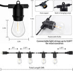 54FT LED Outdoor String Lights, IP65 Waterproof, S14 Shatterproof 27FT*2 Pack Outdoor String Lights (Maximum 918FT) Edison Vintage Bulbs Patio, Balcony, Deck, Garden Lights