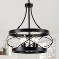 5-Light Farmhouse Chandelier, 17.72" Rustic Drum Dining Room Light Fixture, Black Chandeliers Hanging Pendant Lighting, Industrial Candle Chandeliers for Living Room Kitchen Entryway Bedroom