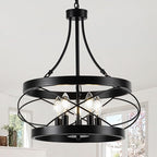 5-Light Farmhouse Chandelier, 17.72" Rustic Drum Dining Room Light Fixture, Black Chandeliers Hanging Pendant Lighting, Industrial Candle Chandeliers for Living Room Kitchen Entryway Bedroom
