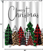 Merry Christmas Shower Curtain, Buffalo Plaid Xmas Tree Winter Forest Farmhouse Shower Curtains Set with Hooks, Red Green Waterproof Fabric Bathroom Curtains Decor Home Accessories,Stall 36 X 72 Inch