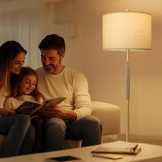 Oneach 63" Modern Floor Lamp for Living Room, Gold Boho Standing Lamp with Unique Rope Design, Rotary Switch, Farmhouse Tall Lamps for Bedroom Office Dining Room (Without Bulb)
