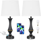Upgraded Touch Lamps for Bedrooms Set of 2 - Nightstand Table Lamp with USB C+A, 3 Way Dimmable Lamps for Living Room, Office(White)