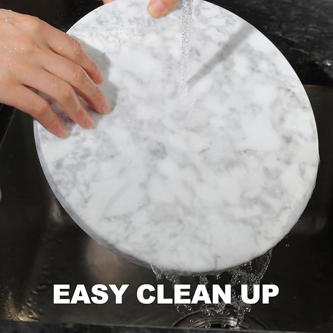 Koville Italian Natural Marble Cutting Board for Kitchen, 11inch Round Hand Crafted Marble Slab for Cheese, Charcuterie, Pastry Board - Wedding Gift, House Warming Gift(Bianco Carrara)