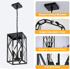 15.7'' Outdoor Pendant Light for Porch 3-Lights Metal Black Outdoor Chandelier Exterior Hanging Porch Light Fixtures w/Clear Glass, Outside Pendant Lantern for Front Door Entryway, E12 Base